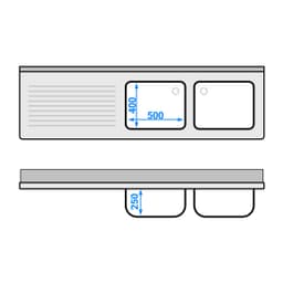 Spültisch ECO - 2000x600mm - mit Grundboden & 2 Becken rechts
