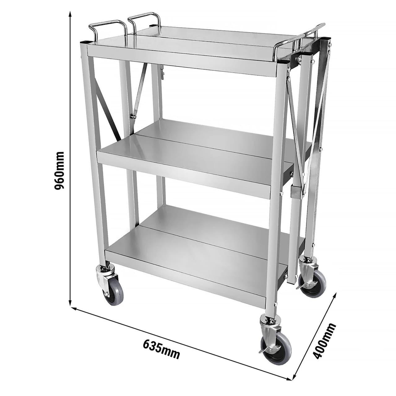 Servierwagen - klappbar - 635x400mm - mit 3 Abstellfächen