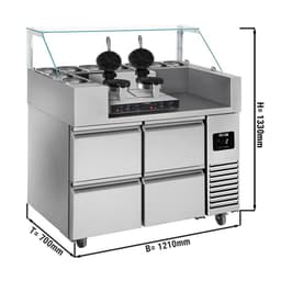 Zubereitungstisch - 1210mm - 4 Schubladen - für 9x GN 1/6 - inkl. Waffeleisen - Herzform