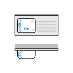 Spültisch PREMIUM - 1200x600mm - mit Grundboden & 1 Becken links