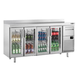 Bar- & Getränkekühltisch Premium PLUS - 2450x600mm - mit 4 Glastüren, Aufkantung & Ausklopfer für Kaffee