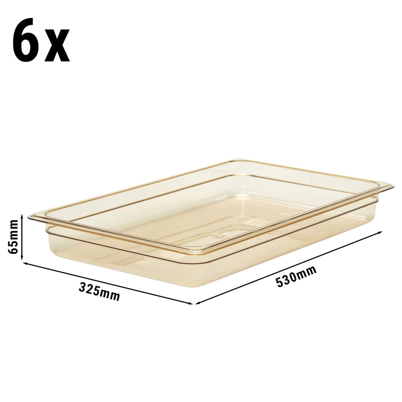 (6 Stück) CAMBRO | H-PAN™ -  Hitzebeständige GN 1/1 Behälter - Bernstein - Tiefe: 65mm