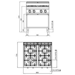 Gasherd - 21,5 kW - 4 Brenner