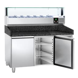 Pizzakühltisch PREMIUM - 1500x800mm - mit 2 Türen - inkl. Kühlaufsatzvitrine LED - 5x GN 1/3 + 1x GN 1/2