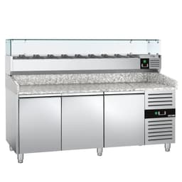 Pizzakühltisch ECO - 2000x800mm - mit 3 Türen - inkl. Kühlaufsatzvitrine - 9x GN 1/3