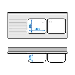 Spülschrank - 1600x700mm - mit Abfallbehälter & 2 Becken rechts