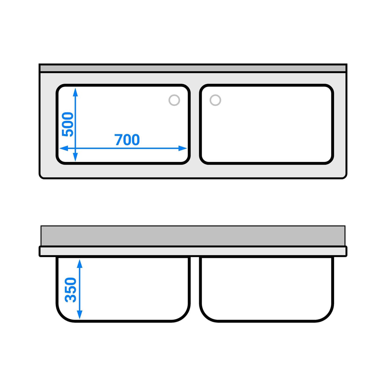 Topfspültisch Premium - 1600x600mm - mit Grundboden & 2 Becken