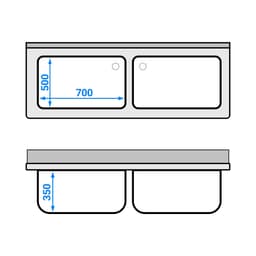 Topfspültisch Premium - 1600x600mm - mit Grundboden & 2 Becken