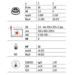 Gasherd - 19 kW - 4 Brenner - inkl. Elektrobackofen Umluft - 3 kW