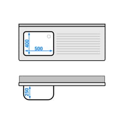 Spültisch PREMIUM - 1400x600mm - mit Grundboden & 1 Becken links