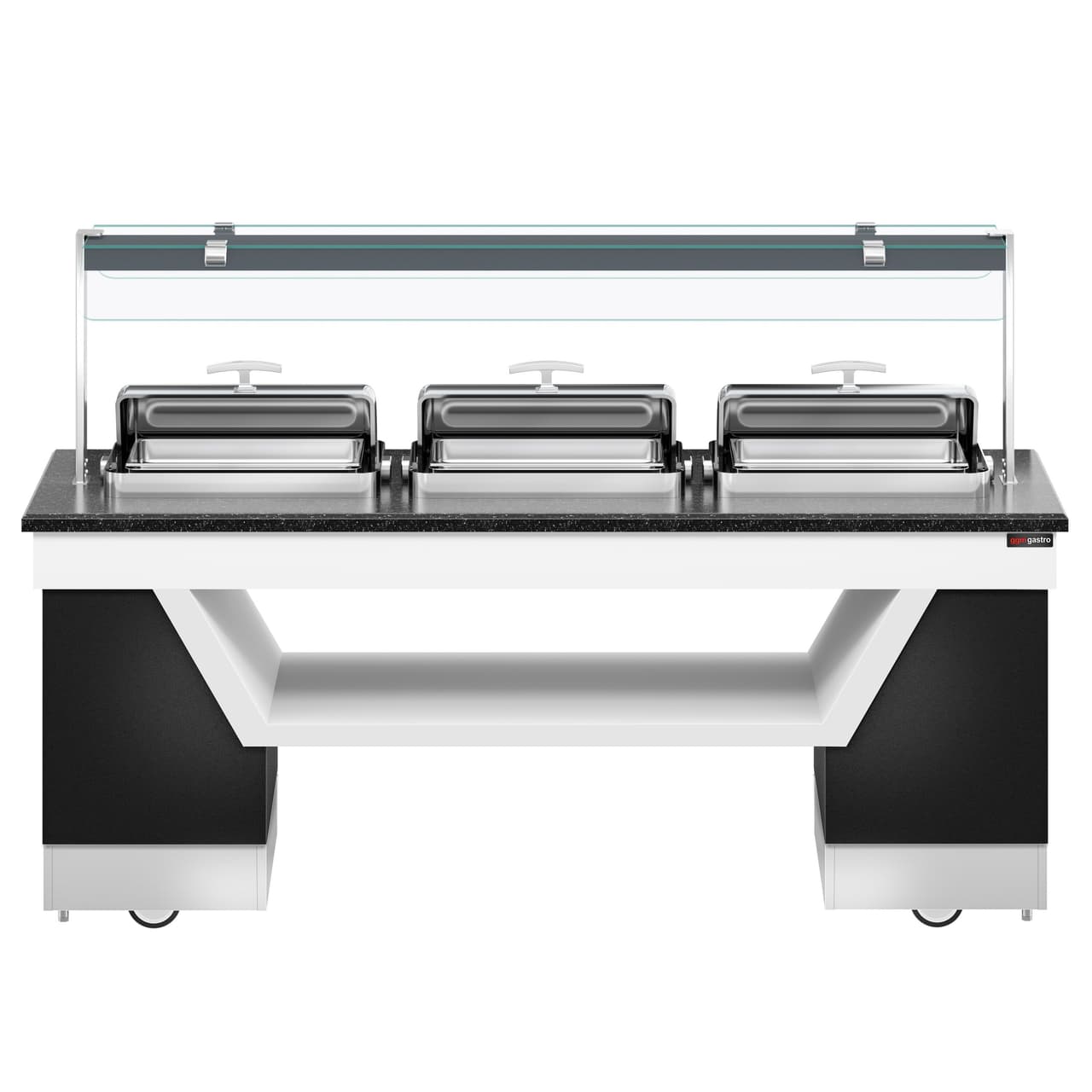 Buffettheke warm BELFAST - 2300mm - mit 3 Chafing Dishes & Rollen