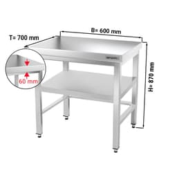 Edelstahl Arbeitstisch PREMIUM - 600x700mm - mit Grundboden & Verstrebung