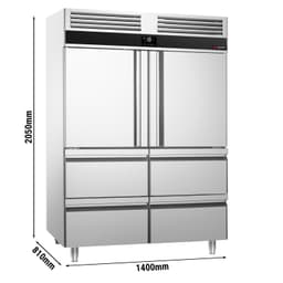 Tiefkühlschrank Edelstahl PREMIUM - GN 2/1 - 1400 Liter - mit 2 Halbtüren & 4 Schubladen