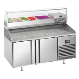 Pizzakühltisch Premium PLUS - 1490x700mm - mit 2 Türen - inkl. Kühlaufsatzvitrine - 6x GN 1/4