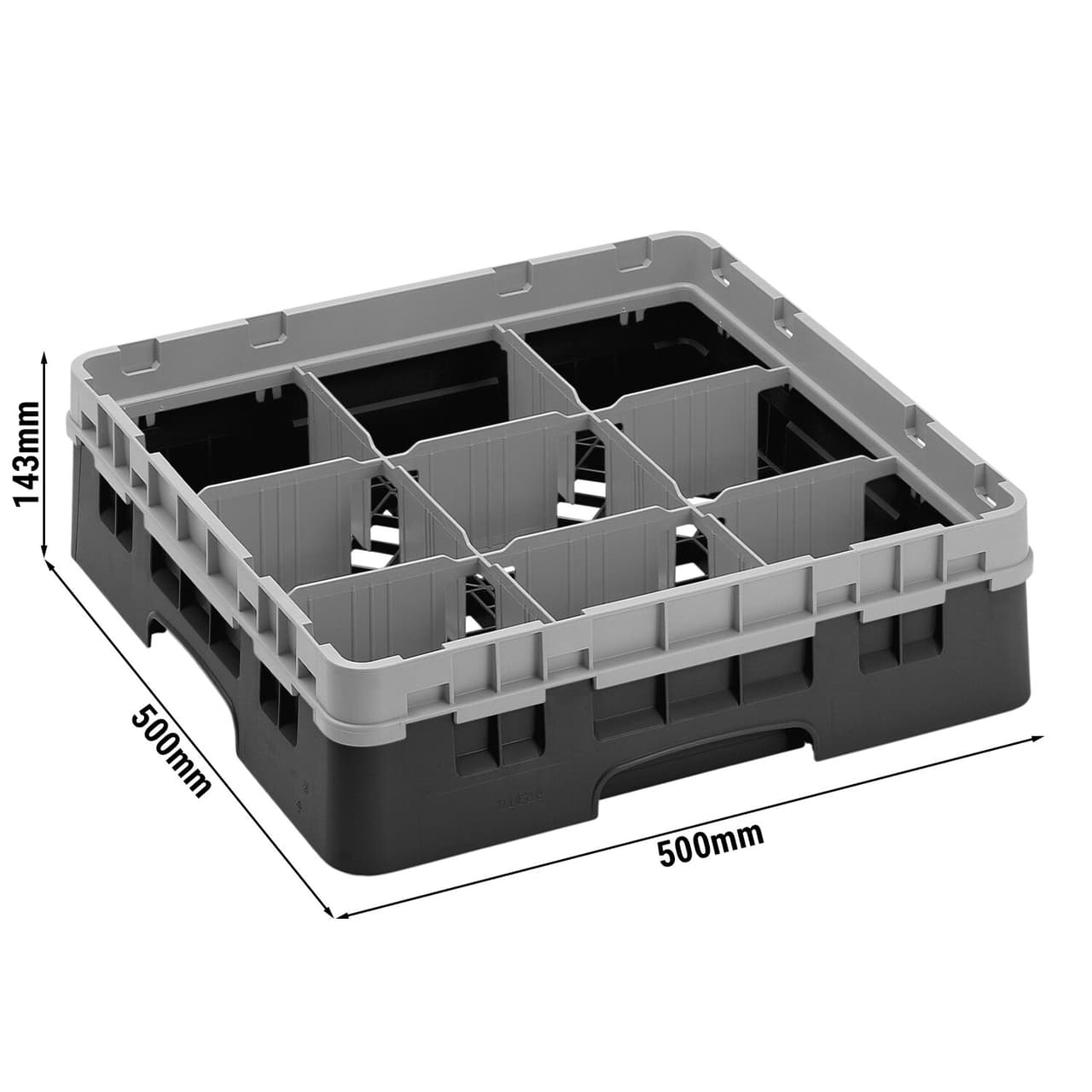 CAMBRO | CAMRACK® - Gläserspülkorb 1/1 - 9 Fächer - mit 1 Extender - 500x500mm - Schwarz