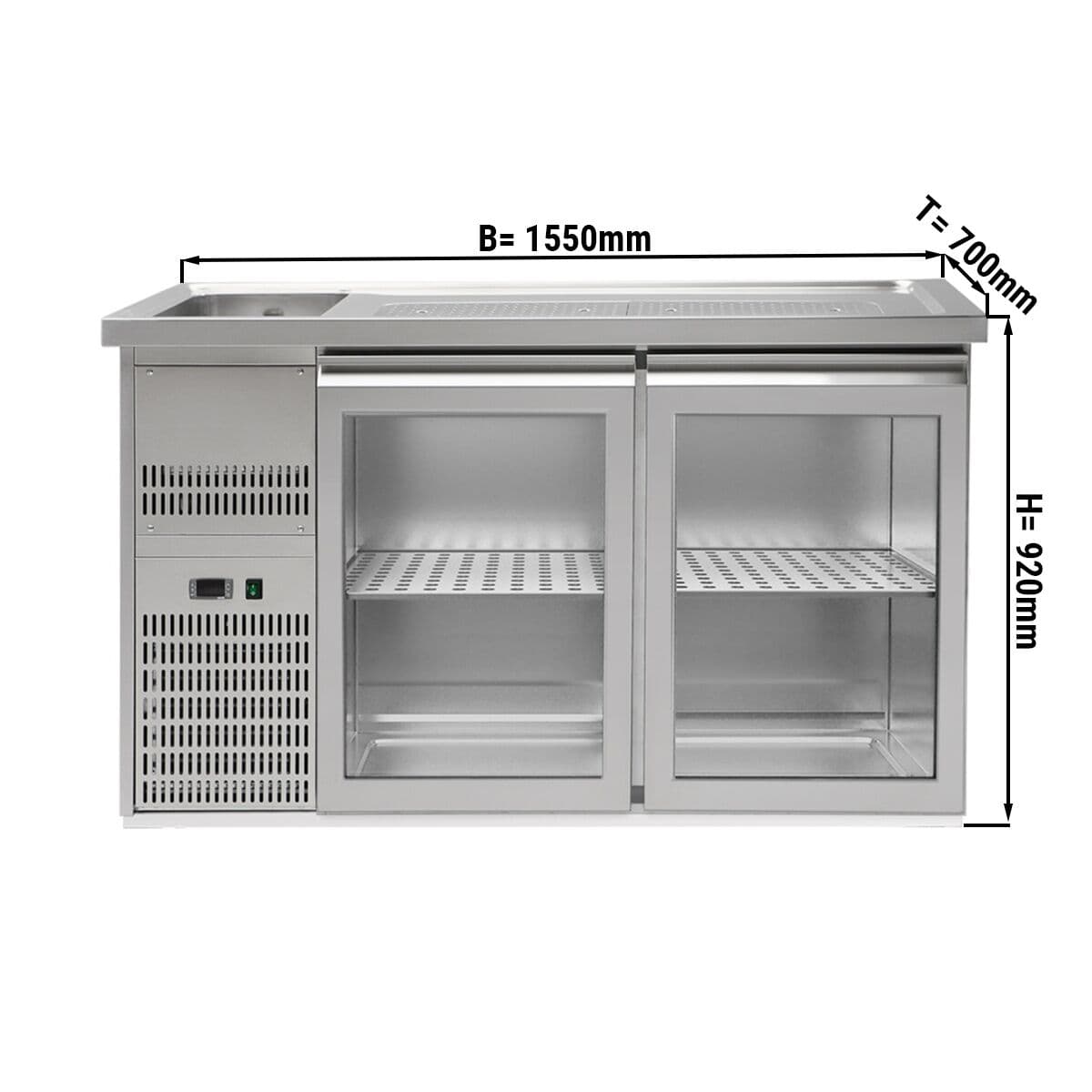 Biertheke Premium PLUS - 1550x700mm - 2 Glastüren