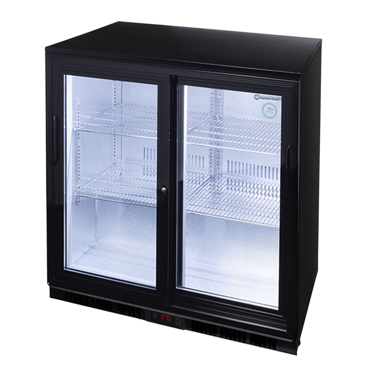 GASTRO-COOL | Barkühlschrank - 900mm - 200 Liter - mit 2 Glasschiebetüren - Schwarz