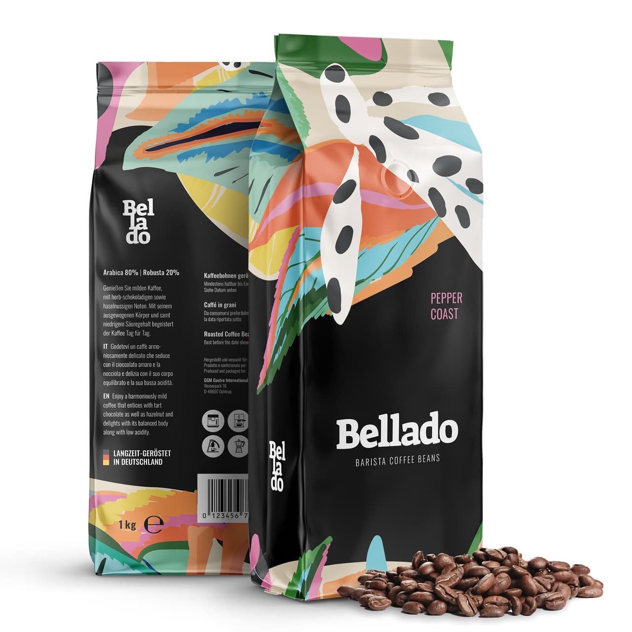 BELLADO | Kaffeebohnen "Pepper Coast" - 6x 1kg - 80% Arabica & 20% Robusta