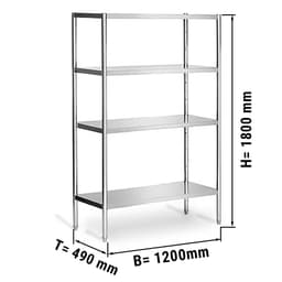 Edelstahlregal PREMIUM - 1200x490mm - mit 4 Ablagen (VERSTELLBAR)