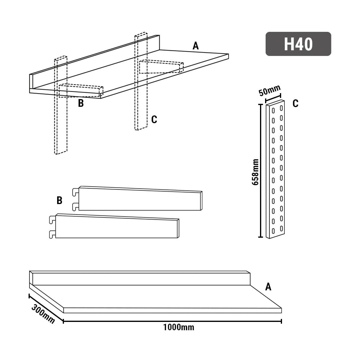 Wandborde ECO - 1000x300mm - mit 3 Etagen