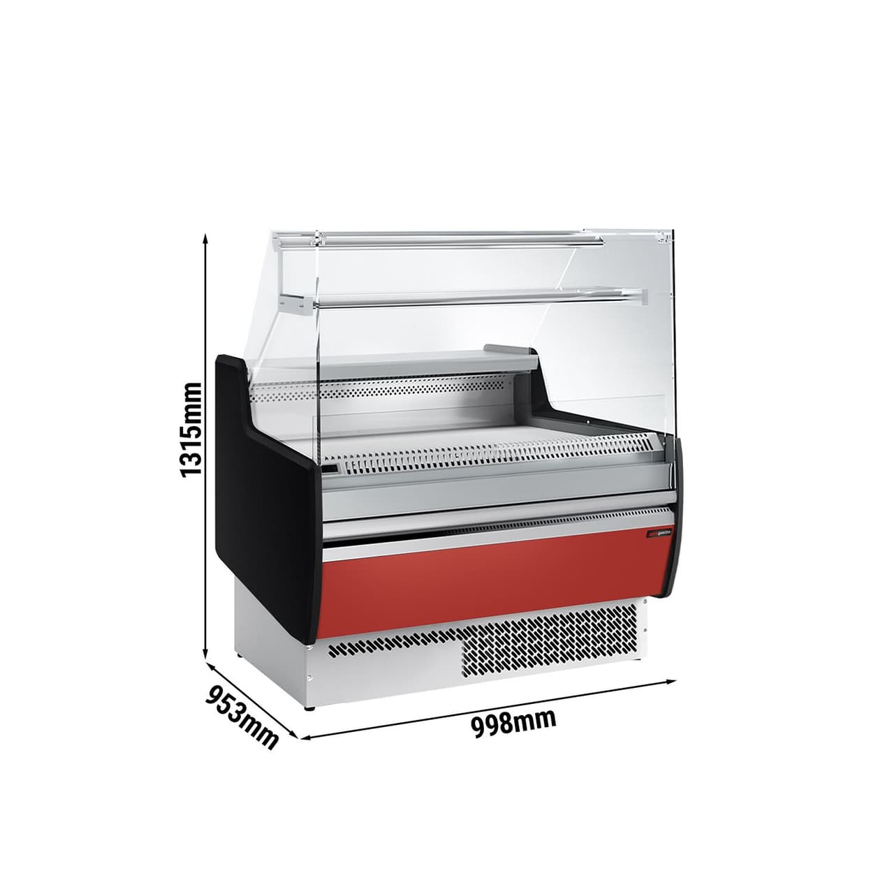 Kühltheke - 990mm - 1 Ablage - Frontblende Dunkelrot