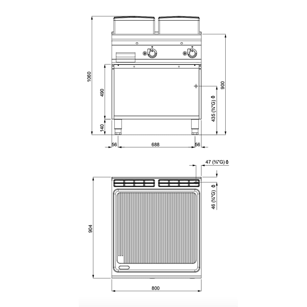 Gas Bratplatte - 14 kW - Gerillt