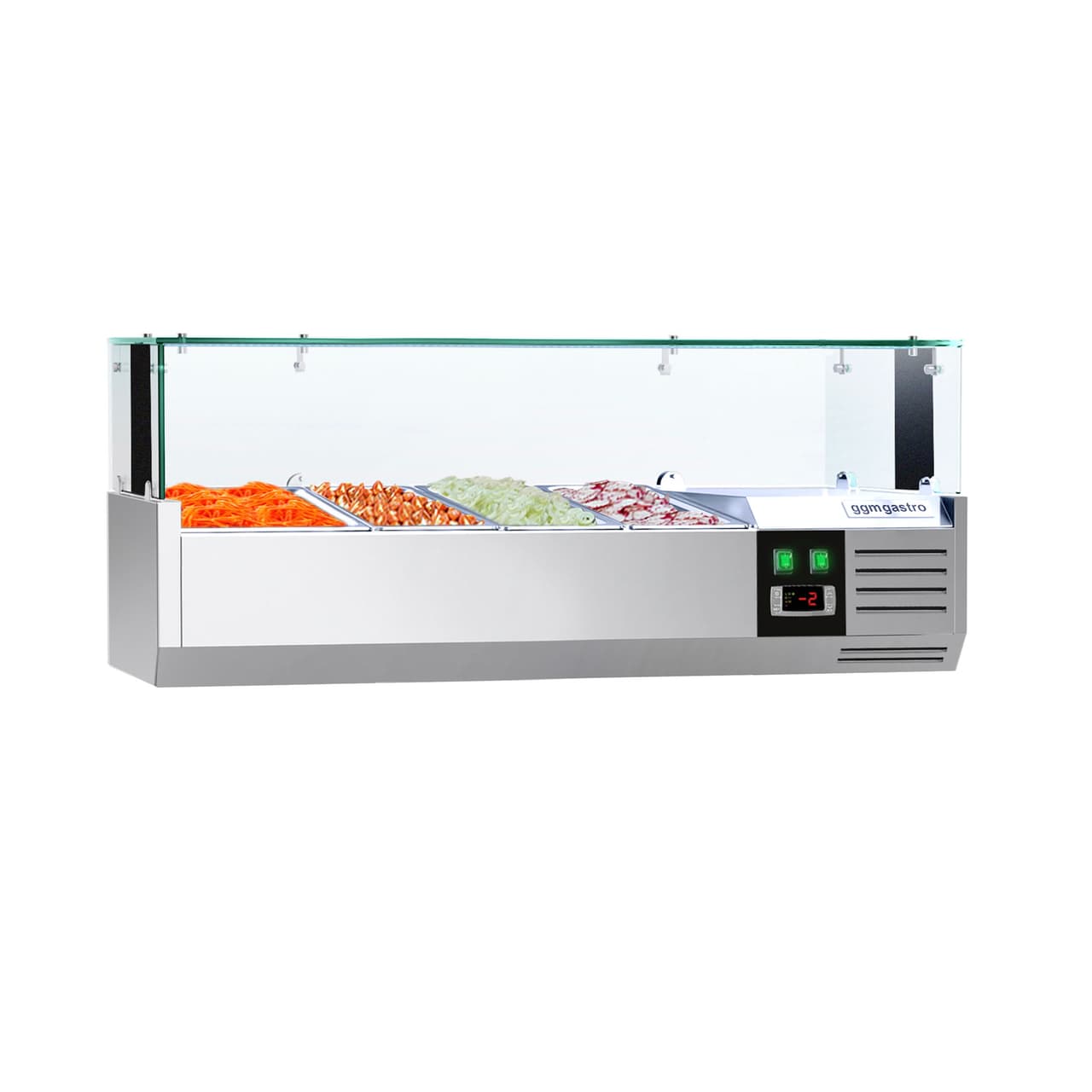 Kühlaufsatzvitrine PREMIUM mit LED-Licht - 1200x395mm - 3x GN 1/3 + 1x GN 1/2