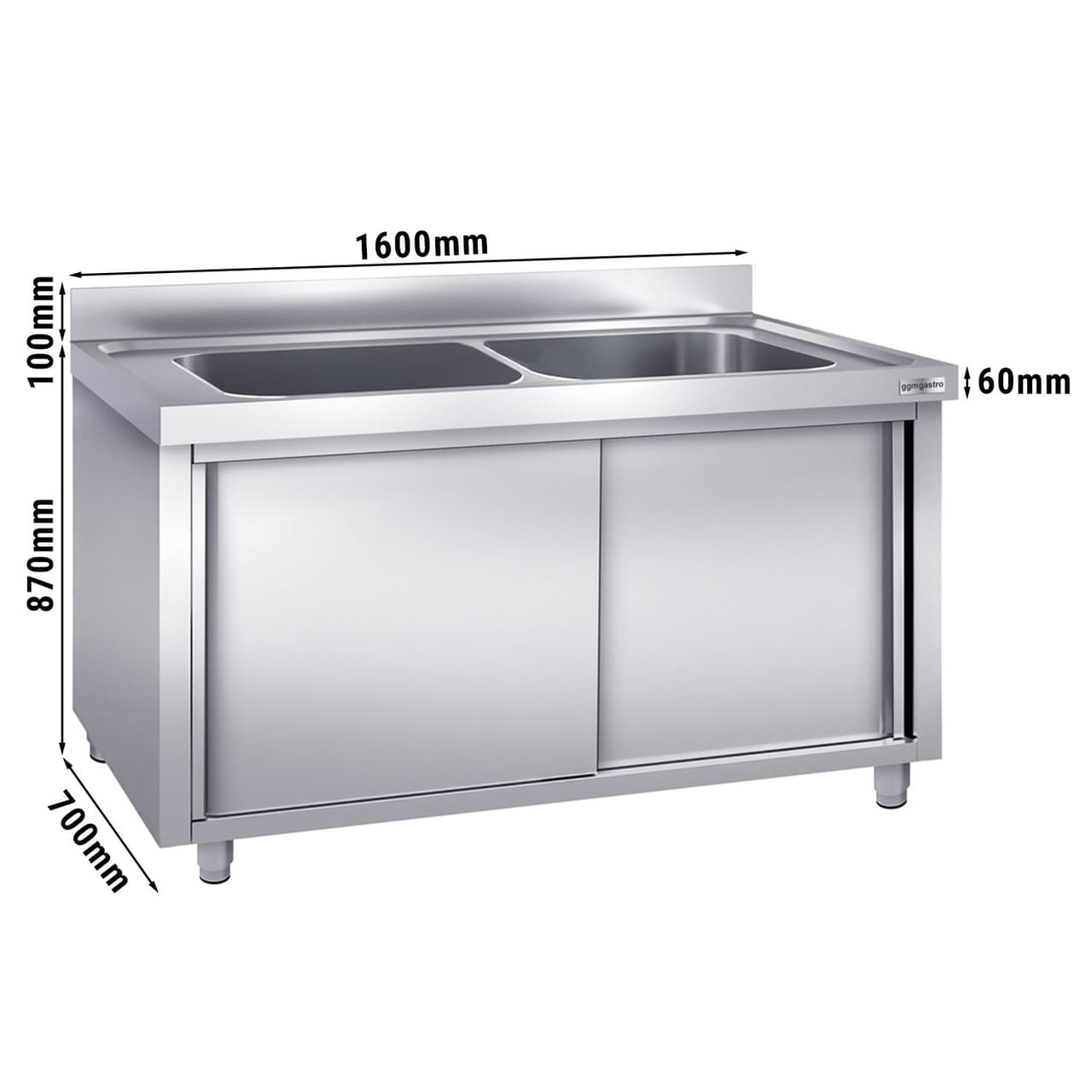 Topfspülschrank - 1600x700mm - mit 2 Becken