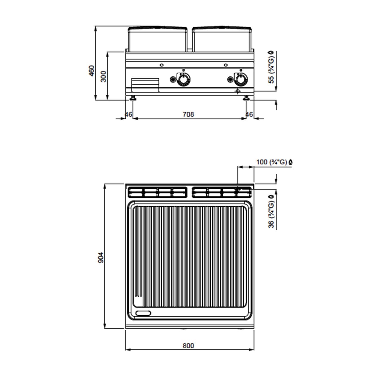 Gas Bratplatte - 20 kW - Gerillt