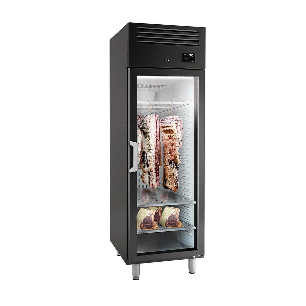 Dry Aging Fleischreifeschrank - 680mm - mit 1 Glastür - Schwarz