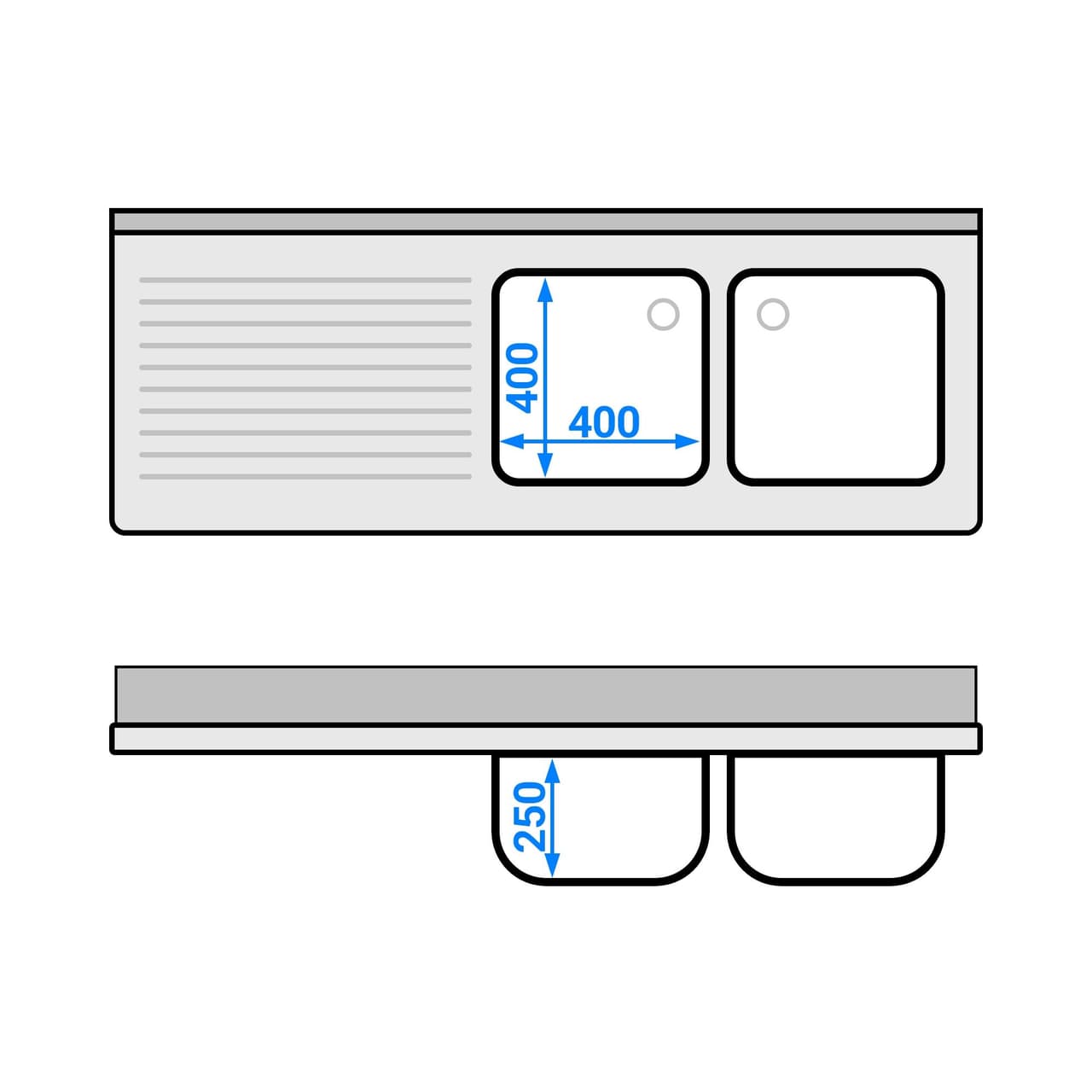 Spülschrank - 1600x600mm - mit Abfallbehälter & 2 Becken rechts