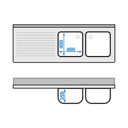 Spülschrank - 1600x600mm - mit Abfallbehälter & 2 Becken rechts