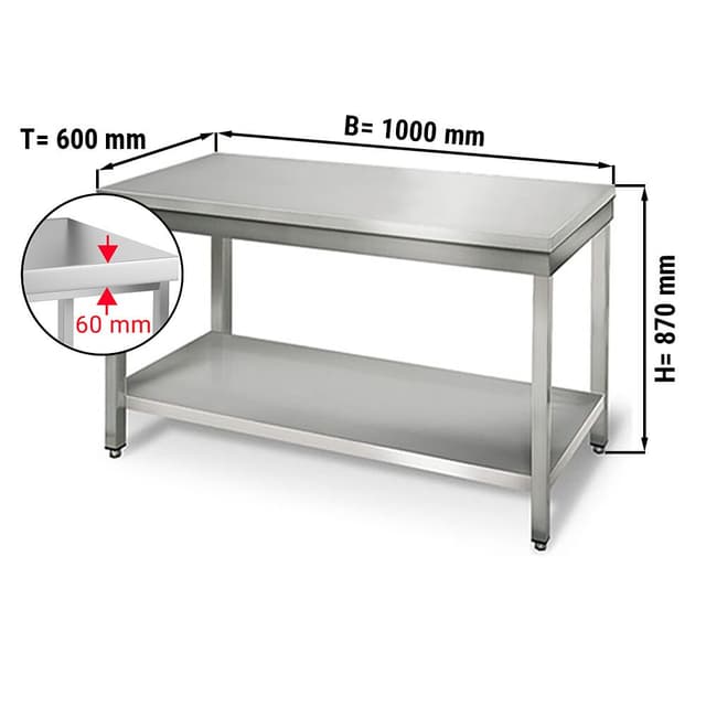 Edelstahl Arbeitstisch ECO - 1000x600mm - mit Grundboden ohne Aufkantung