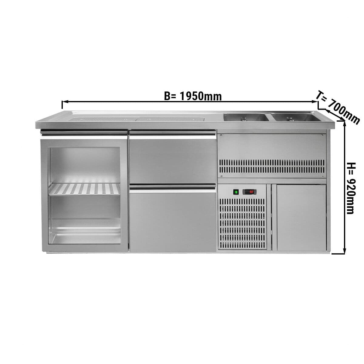 Biertheke Premium PLUS - 1950x700mm - 1 Glastür & 2 Schubladen