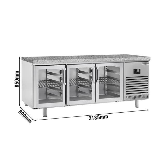 Bäckereikühltisch Premium PLUS - 2185x800mm - 3 Glastüren & Granitarbeitsplatte