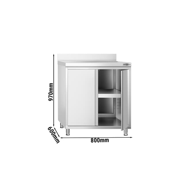 Edelstahl Arbeitsschrank PREMIUM - 800x600mm - mit Flügeltür & Aufkantung