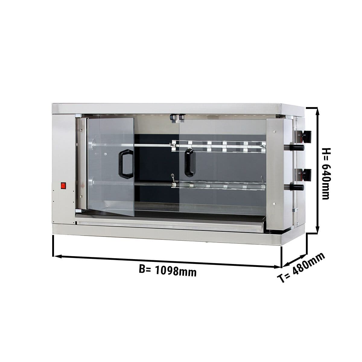 Elektro Hähnchengrill - Glaskeramik - 9,6kW - mit 2 Spießen für bis zu 12 Hähnchen