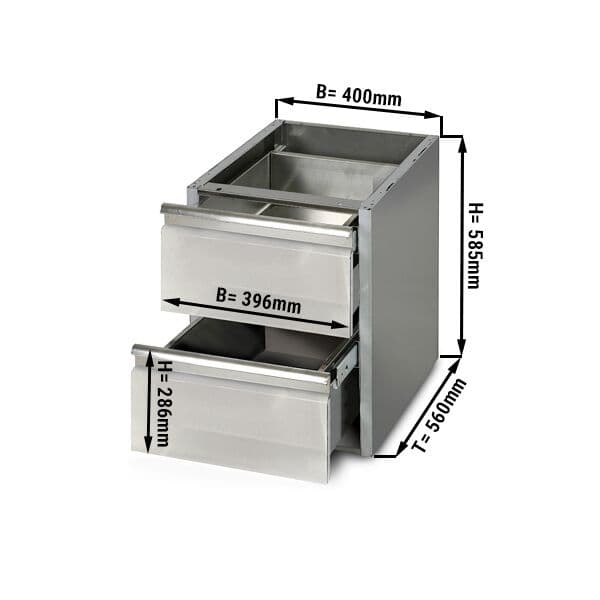 Schubladenblock PREMIUM - 2 Schubladen - Unterbaumodul 400x560mm - für ATK 600mm tief