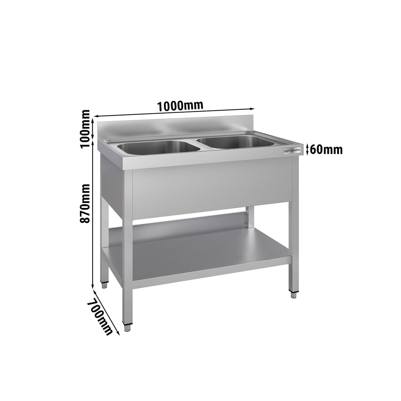 Spültisch ECO - 1000x700mm - mit Grundboden & 2 Becken mittig