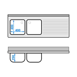 Spülschrank - 1600x600mm - mit Abfallbehälter & 2 Becken links