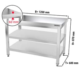 Edelstahl Arbeitstisch PREMIUM - 1200x600mm - mit Grundboden & Zwischenboden