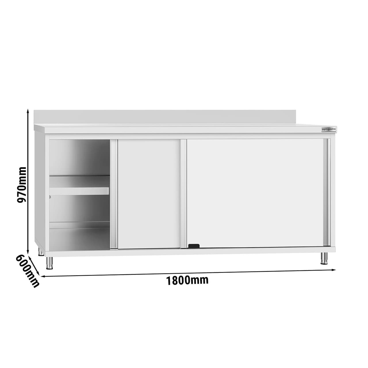 Edelstahl Arbeitsschrank ECO - 1800x600mm - mit Schiebetür und Aufkantung