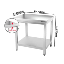 Edelstahl Arbeitstisch PREMIUM - 700x600mm - mit Grundboden ohne Aufkantung