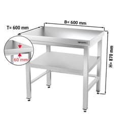 Edelstahl Arbeitstisch PREMIUM - 600x600mm - mit Grundboden & Verstrebung