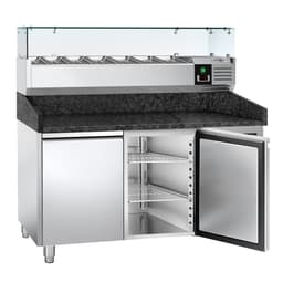 Pizzakühltisch PREMIUM - 1500x800mm - mit 2 Türen - inkl. Kühlaufsatzvitrine - 7x GN 1/4