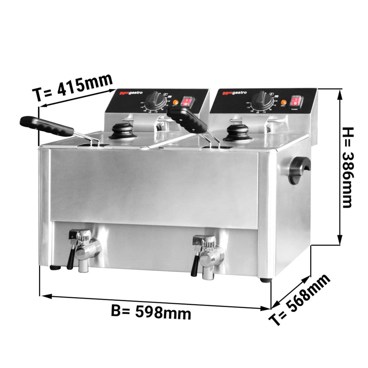 Elektro Doppelfritteuse - 8+8 Liter - 6,5 kW - mit Ablasshahn