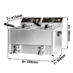 Elektro Doppelfritteuse - 8+8 Liter - 6,5 kW - mit Ablasshahn