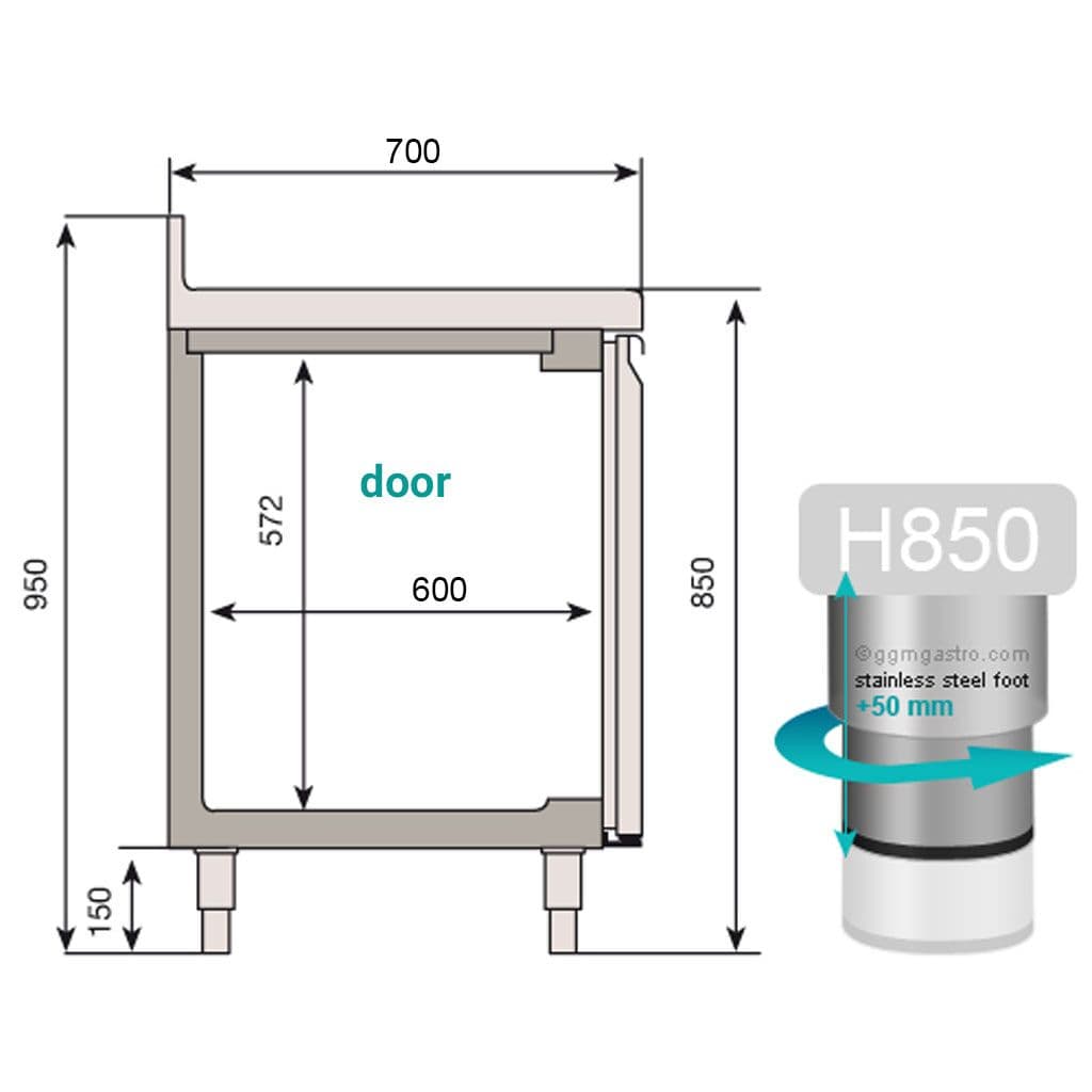 Kühltisch Premium PLUS - 2452x700mm - mit 4 Türen & mit Aufkantung