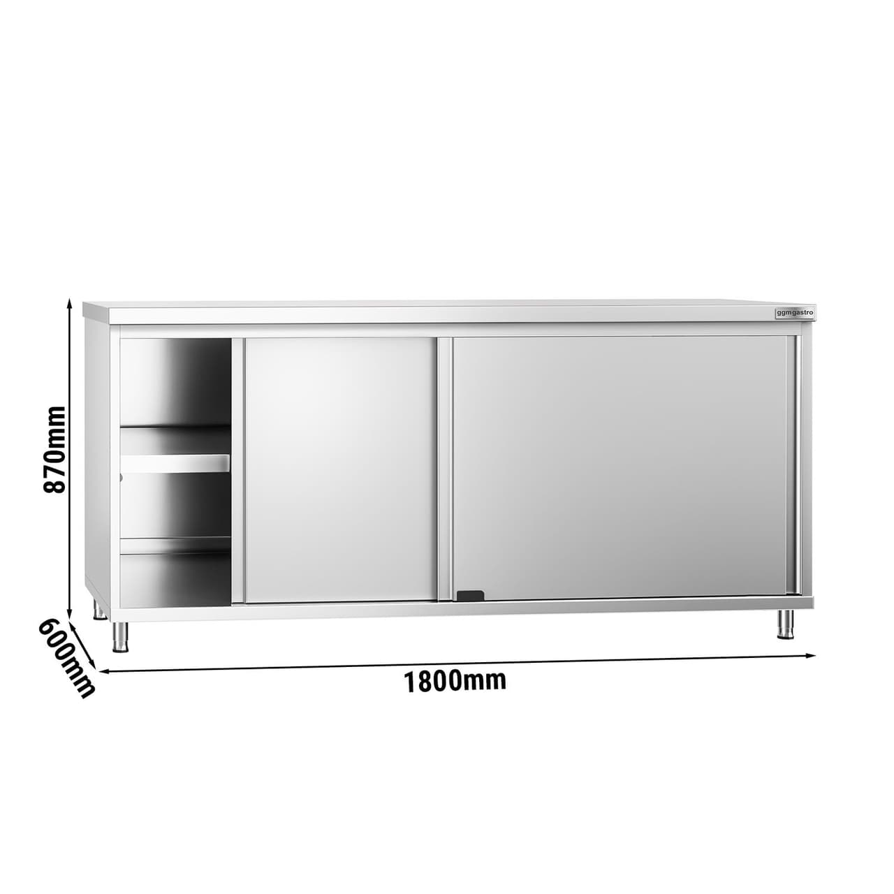 Edelstahl Arbeitsschrank PREMIUM - 1800x600mm - mit Schiebetür ohne Aufkantung