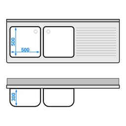 Spülschrank PREMIUM - 1800x700mm - mit 2 Becken links